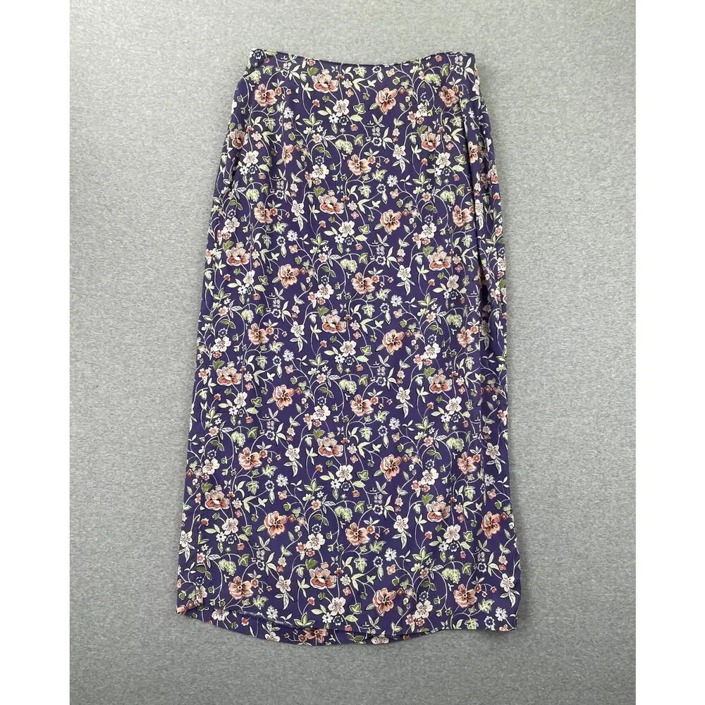 90s VTG Paul Harris Design Floral Maxi Skirt Size L Purple Wrap Front Fairycore